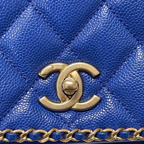 Chanel Mini Chain Around Multi Chain Full Flap Bag Quilted Caviar 22B Blue - Picture 6 of 16
